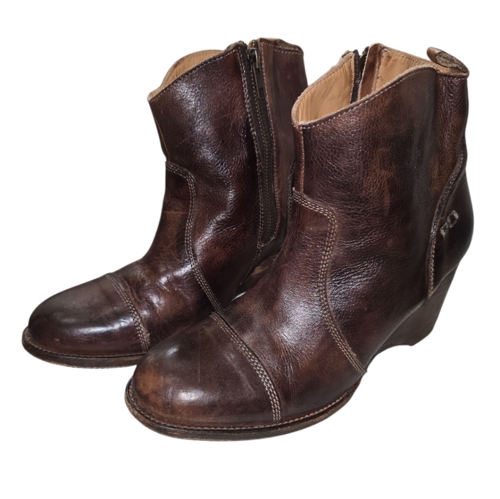 Bed Stu Gentry Brown Handmade Leather Distressed Wedge Ankle Boots 10 Cobbler